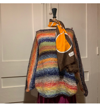 Pull vintage tricoté main laine et lurex