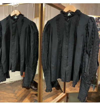 Blouse vintage frou frou noire 80S