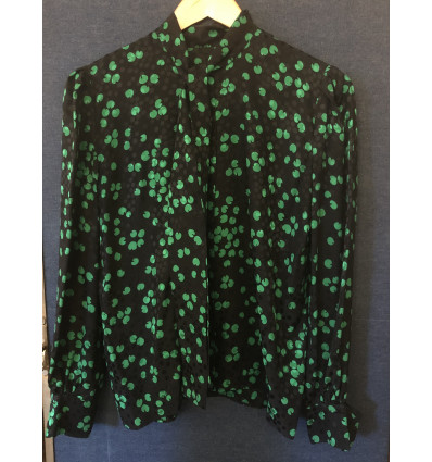 Blouse soie verte lavalliere vintage TS