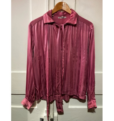 Blouse saint-Laurent vintage soie lavallière rose T3