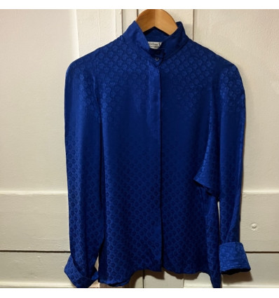 Blouse vintage Christian Dior monogramme soie bleue TM/L