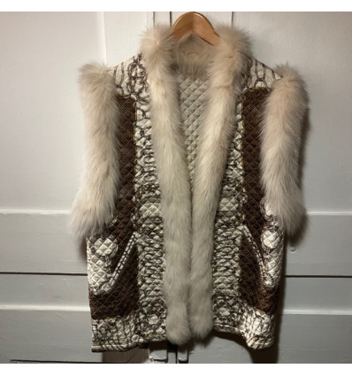Gilet sans manches renard et soie vintage