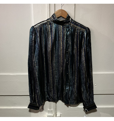 Blouse Ted Lapidus vintage soie lamée rayures