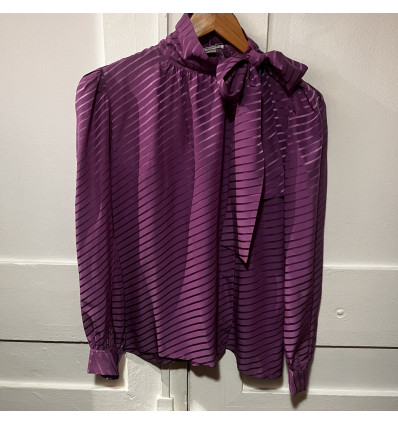 Blouse Saint-Laurent vintage soie parme lavallière