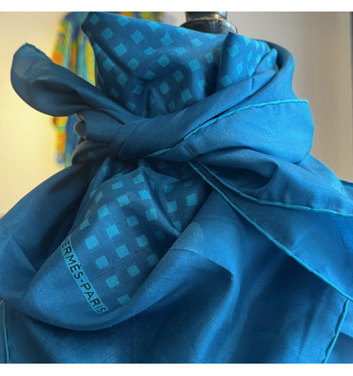 Carré Hermès vintage carreaux turquoise