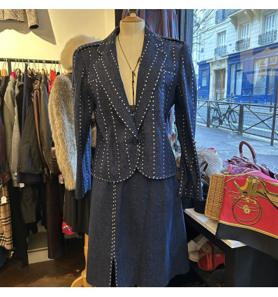 Tailleur denim clouté Ted Lapidus vintage