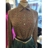 Blouse Celine vintage soie verte fleurs T36/S