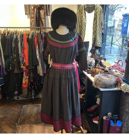 Robe Vintage Style Spartiate Bleu En Lin (10% Lin) - Tailles 36/38 Environ, Occasion Très Bon état