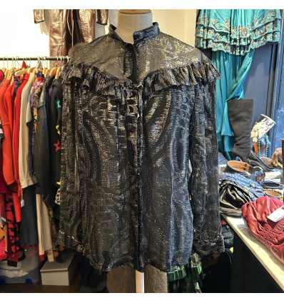 Blouse Ted Lapidus vintage soie lamée noir et argent