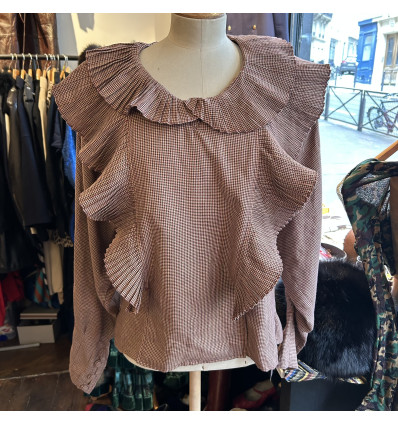 Blouse Emmanuelle Khanh vintage col volanté carreaux