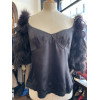 Top Emporio Armani vintage plumes d'autruche et soie