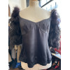 Top Emporio Armani vintage plumes d'autruche et soie