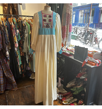 Robe longue bohème années 70 soie broderies TS