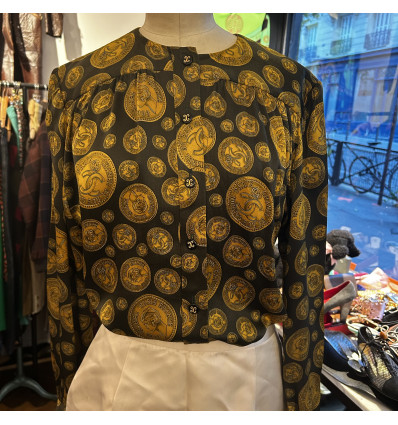 Blouse Chanel vintage soie pièces d'or monogramme