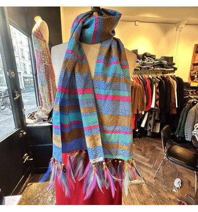 Rare étole soie Saint-Laurent rive gauche plumes