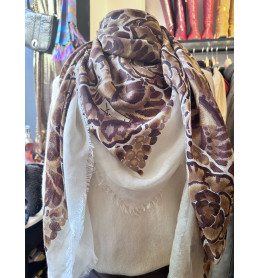 Foulard En Soie Vintage 100% - Vert Avocat - Dimensions 86x88 Cm - Occasion En Bon état