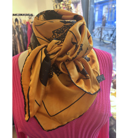 Foulard Soie Vintage Vert Avocat – Dimensions 86x88 Cm, Occasion En Soie 100%