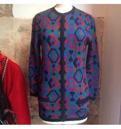 Pull long laine vintage imprié taille S