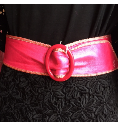 Ceinture cuir metalisé rose YVES SAINT LAURENT VINTAGE