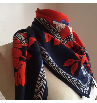 Carre soie vintage BALENCIAGA fleurs