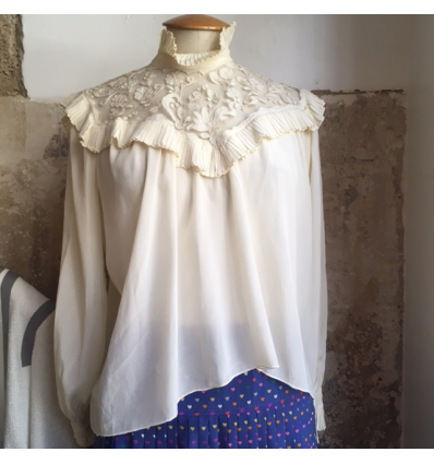 Blouse soie vintage dentelle taille unique