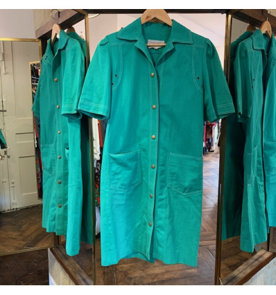 Robe Celine vintage denim vert emeraude T38