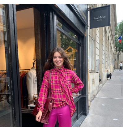 Blouse Saint Laurent vintage tartan lavallière